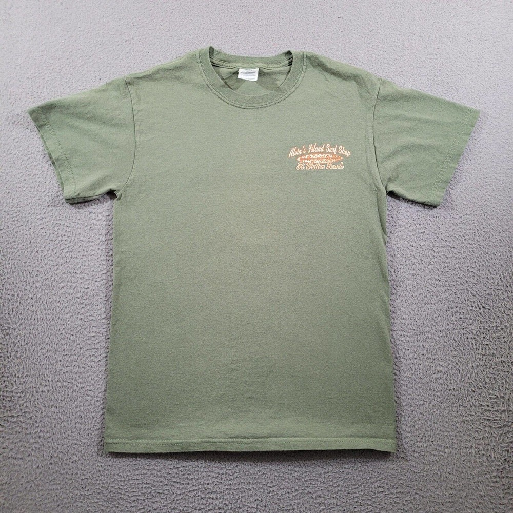 Alvins Island Surf Shop Shirt Mens Small Green Ft Walton Beach Surfer Beach Bum